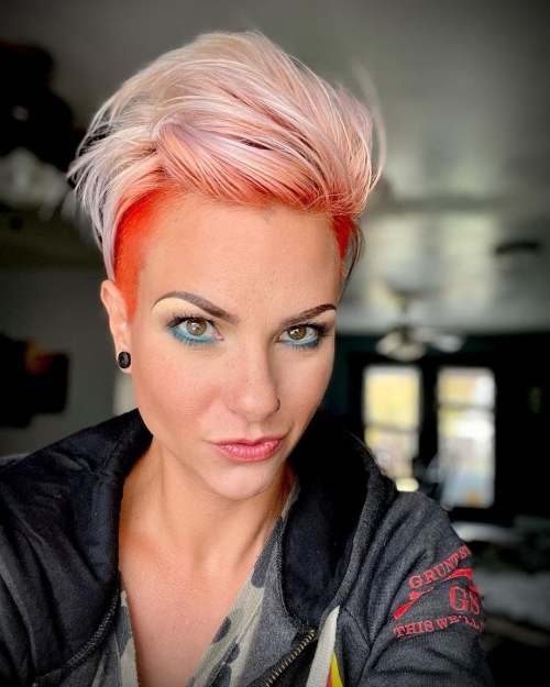 Undercut Rose Gold Pixie with Red Roots