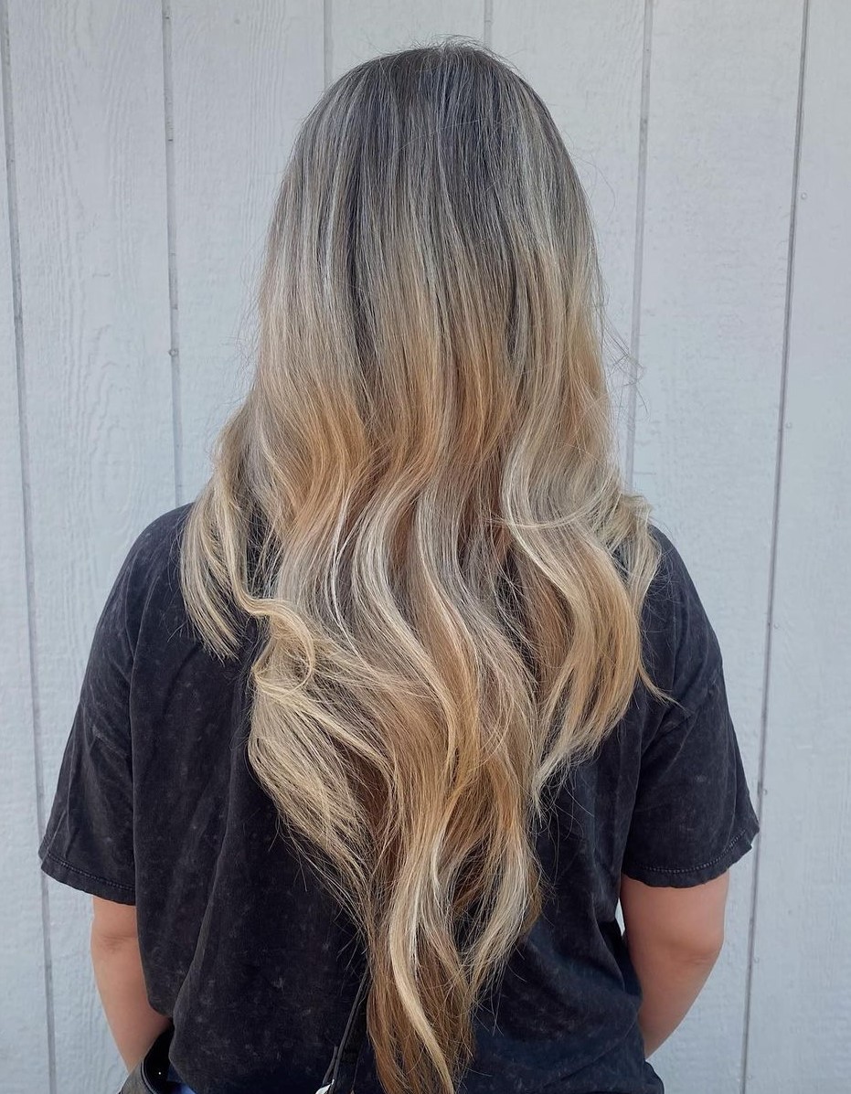 V-Cut Waves with Blonde Balayage