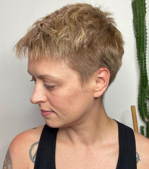 Very Short Honey Blonde Pixie with Sunkissed Highlights