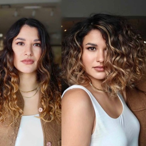 Volumized Wavy Curly Lob with Ombre