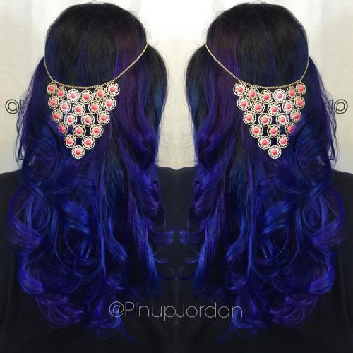 Black Hair With Blue Ombre And Purple Highlights