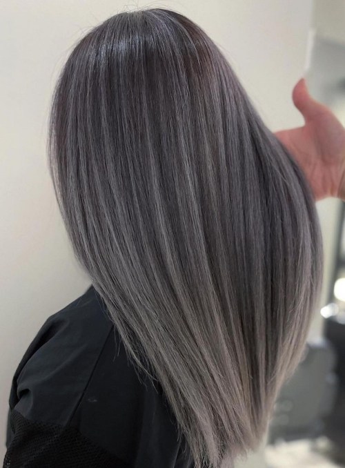 Black Hair with Chunky Silver Highlights