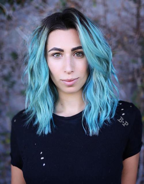 bright blue long bob