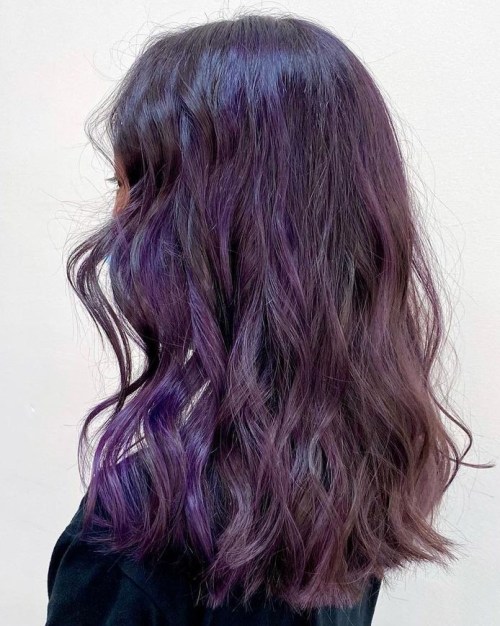 Chunky Purple Lavender Streaks in Dark Brown Hair