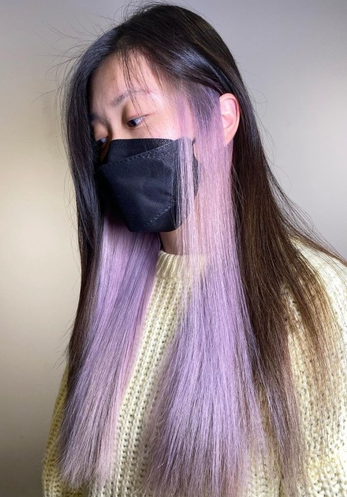 Dark Base with Lavender Peekaboo Hair