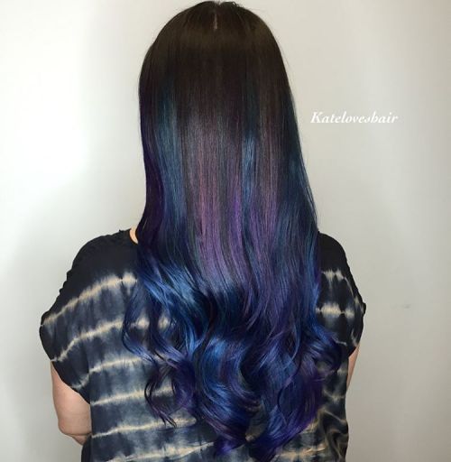 Dark Brown Hair With Purple And Blue Highlights