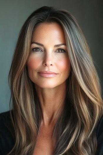 Dark Brown Long Hair with Light Highlights on a woman with long brown hair.