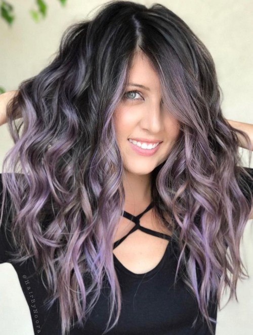 Icy Lavender Balayage in Dark Brown Hair