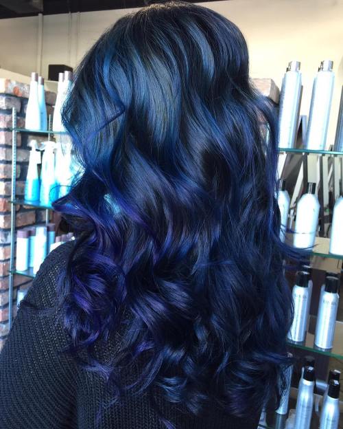 Long Black Hair With Blue Highlights