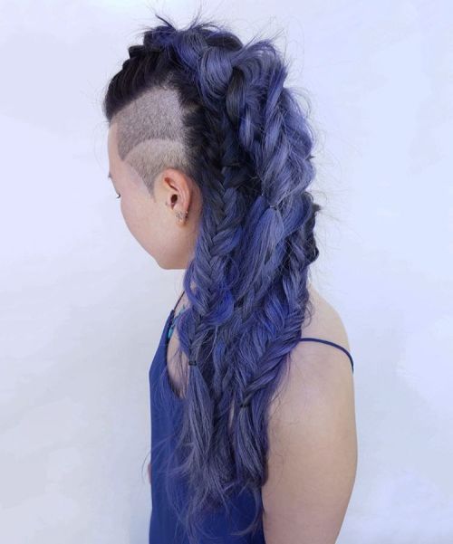 Long Braided Pastel Purple Mohawk