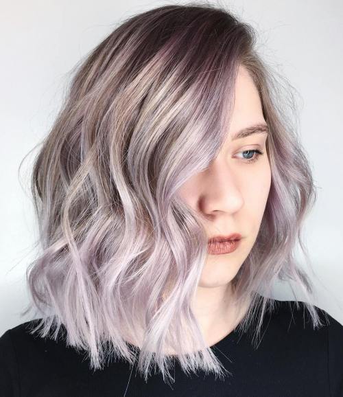 Long Choppy Bob With Silver Balayage