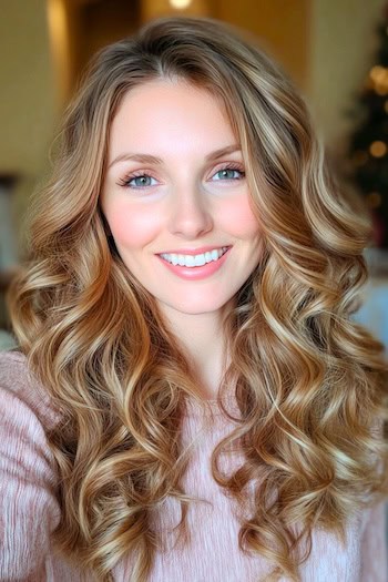 Long Soft Loose Curls Hairstyle on a woman with long curly brown hair.