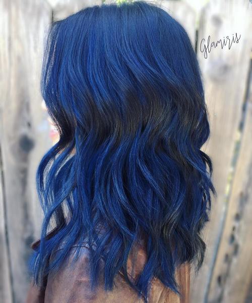 Medium Layered Dark Blue Hairstyle