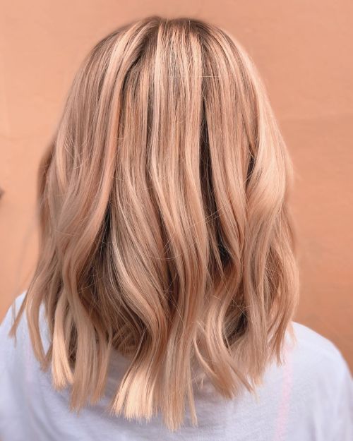 Pastel Peach-Toned Balayage Lob