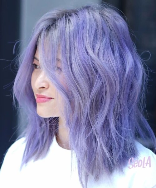 Silver and Lavender Hair with Dark Roots