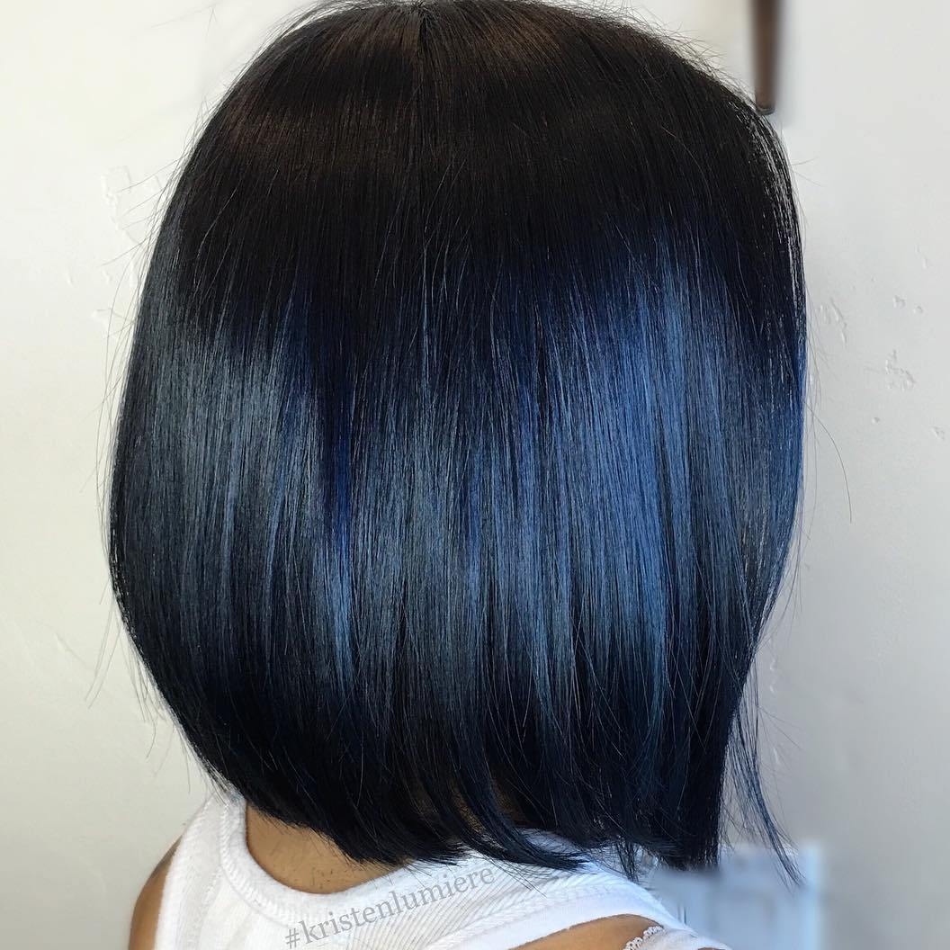 Sleek Black Bob With Blue Highlights