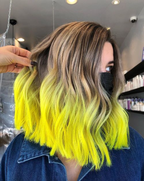 Yellow Dip Dye with Dark Blonde Balayage