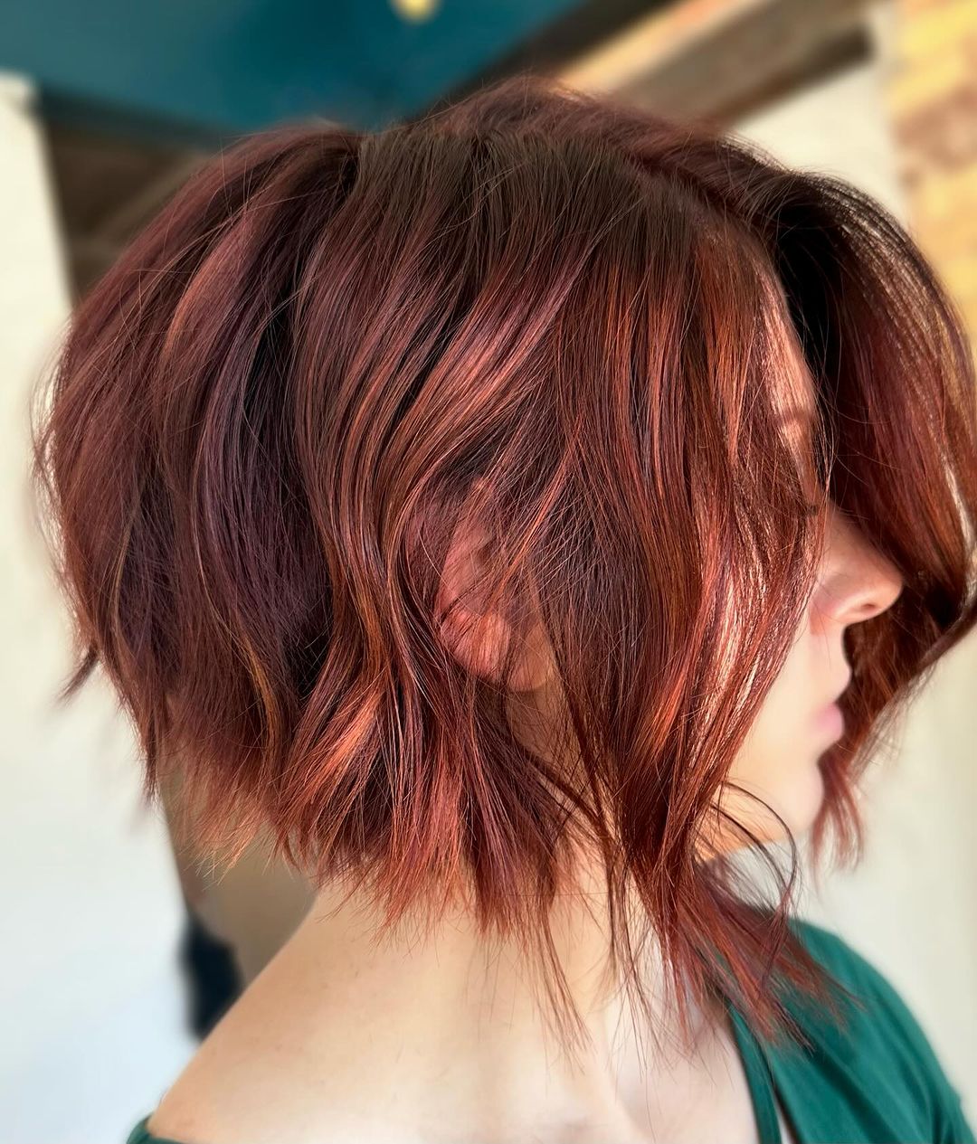 Auburn Choppy Messy Inverted Bob