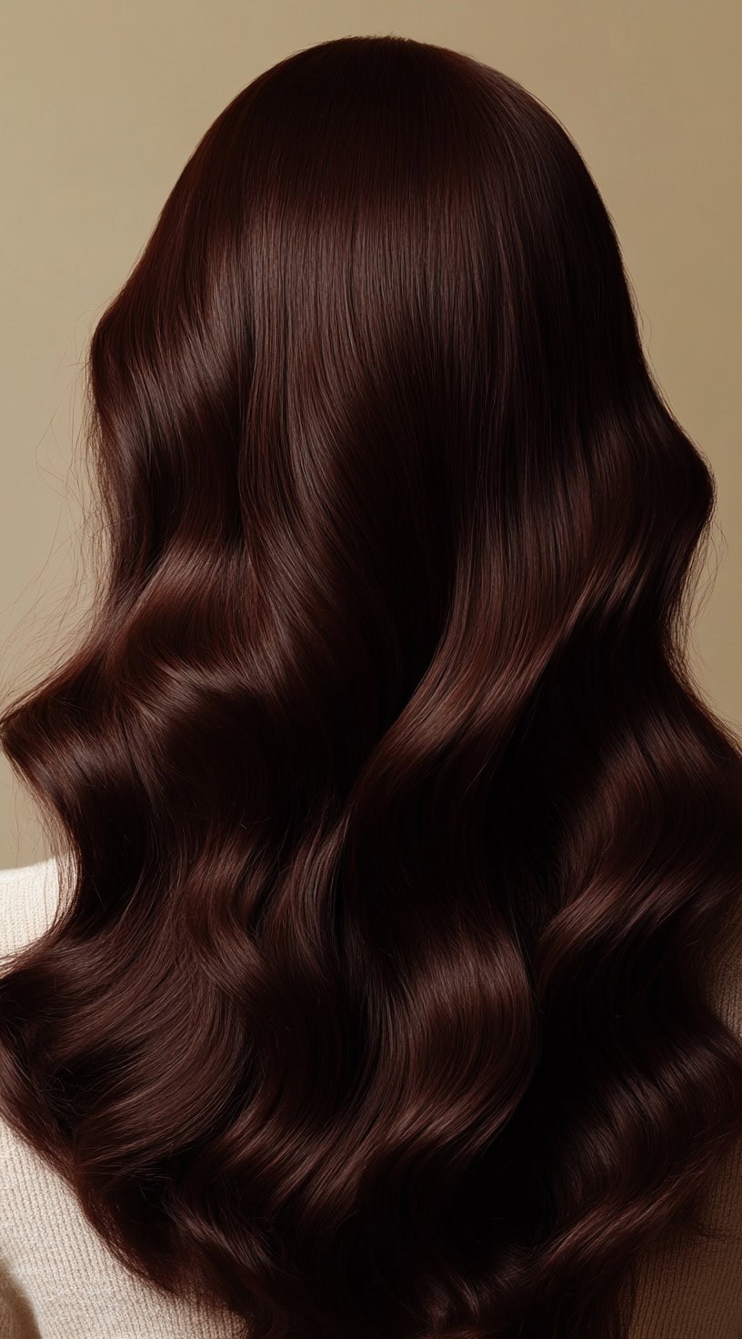 Back view of deep espresso brown hair with a glossy, rich tone.