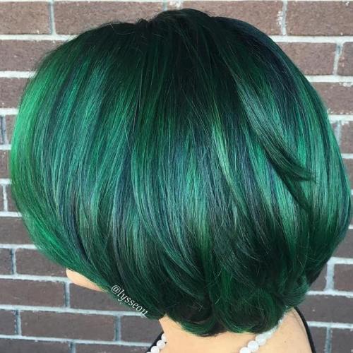 Black Bob With Emerald Green Highlights