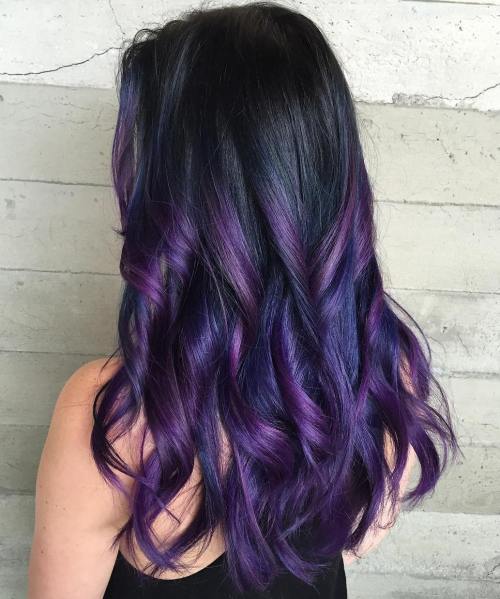 Black Hair with Purple Highlights