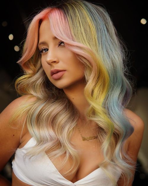 Blonde with Warm Pastel Rainbow Shades