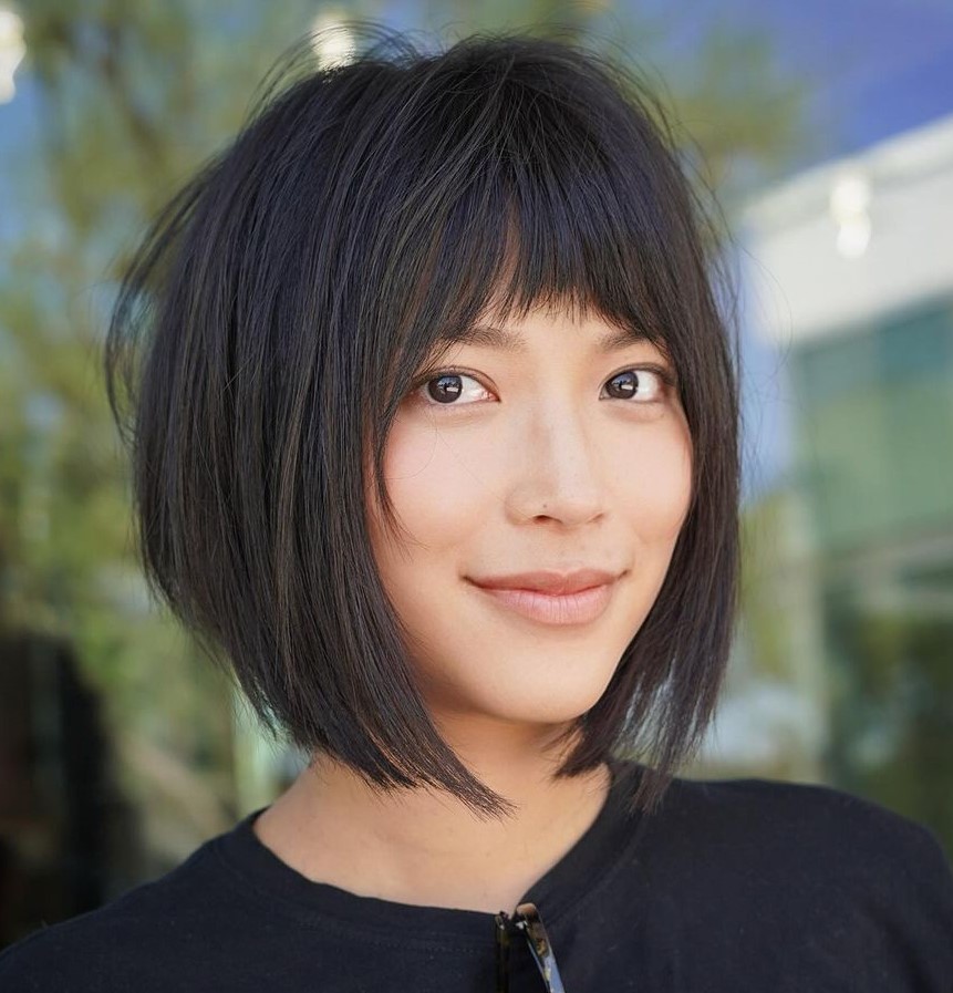 Bob Cut with Bangs for Oval Face