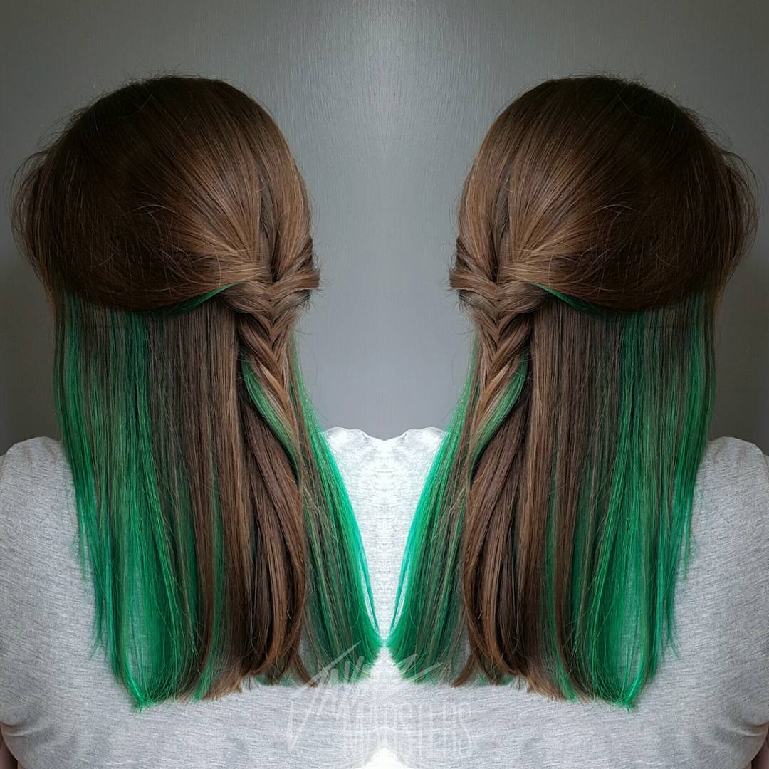 Brown Hair With Green Peekaboo Highlights