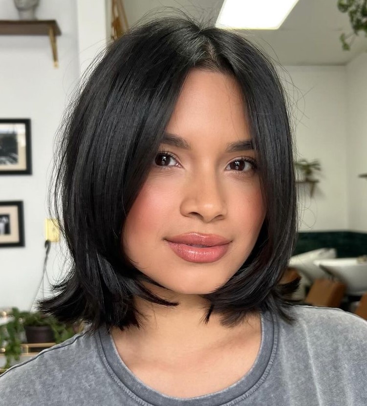 Center Parted Bob Cut for Square Face