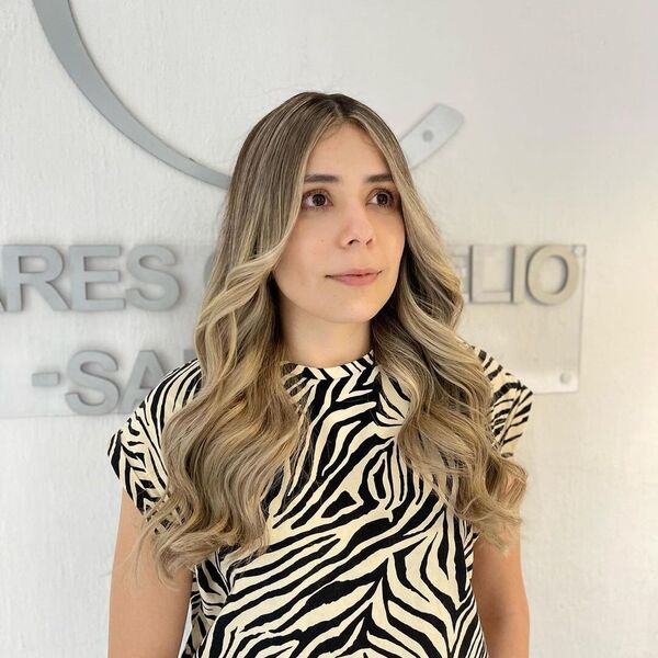 Contoured Blonde Balayage - a pretty woman wearing a zebra printed blouse