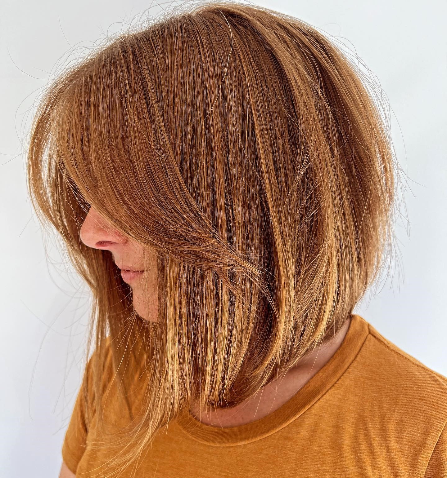 Copper Long Angled Bob with Side Bangs