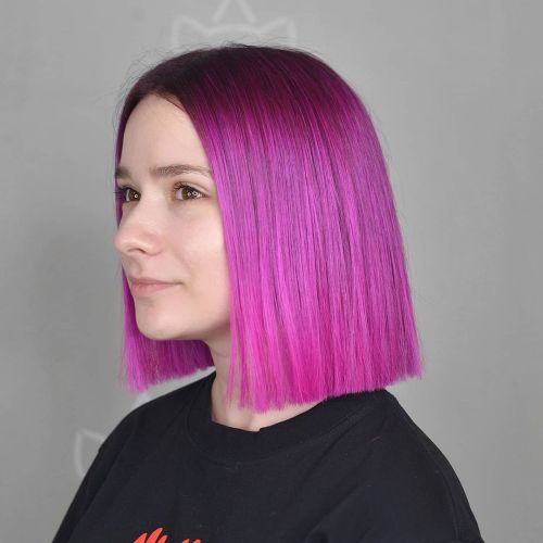 Dark Violet to Magenta Blend on a Blunt Bob