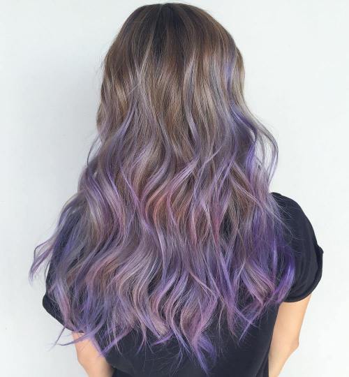 Lavender Balayage For Long Light Brown Hair