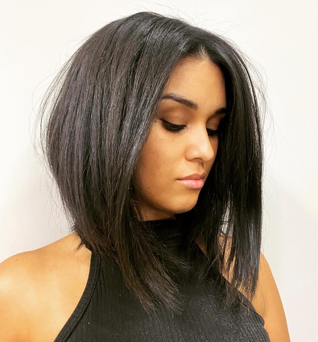 Long Angled Bob for Thick Hair