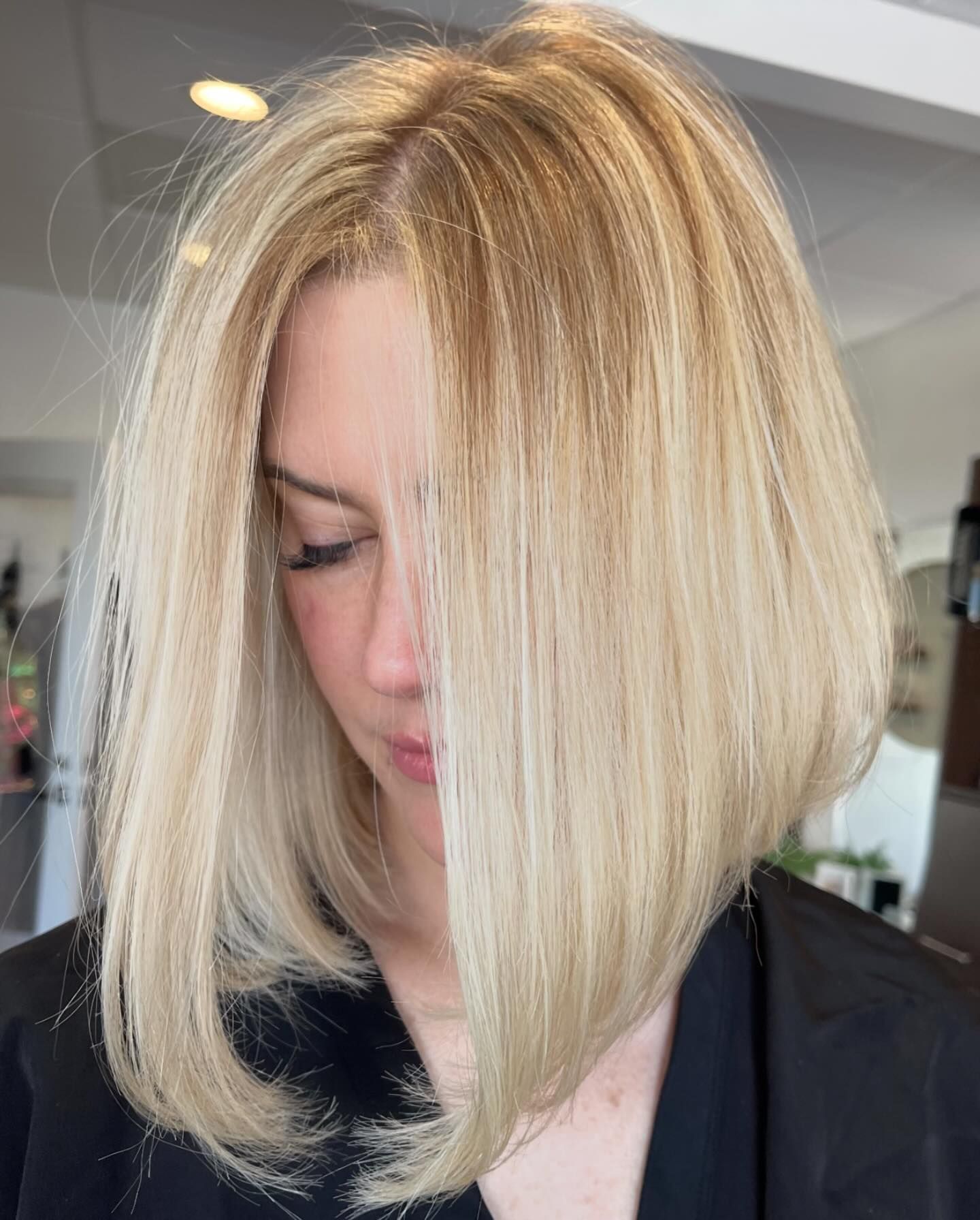 Long Angled Bob with Center Part