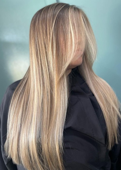 Long Golden Blonde Hair with Platinum Highlights