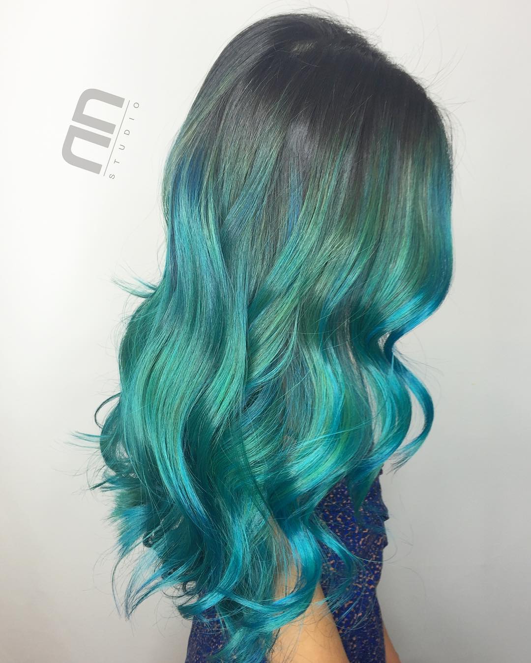 Long Teal Ombre Hair