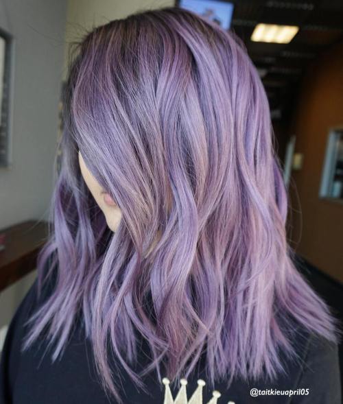 Medium Choppy Pastel Purple Hairstyle