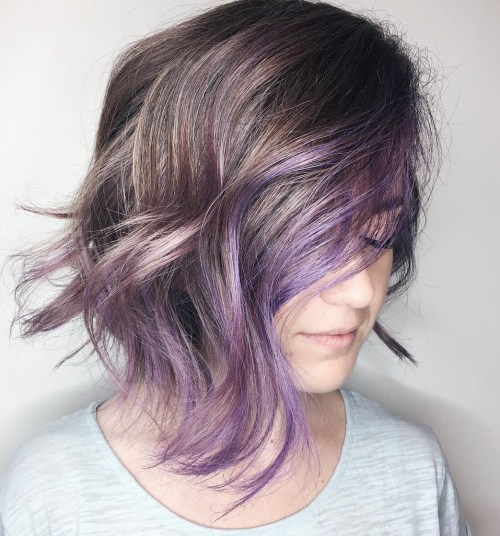 Pastel Purple Balayage For Brunette Bob