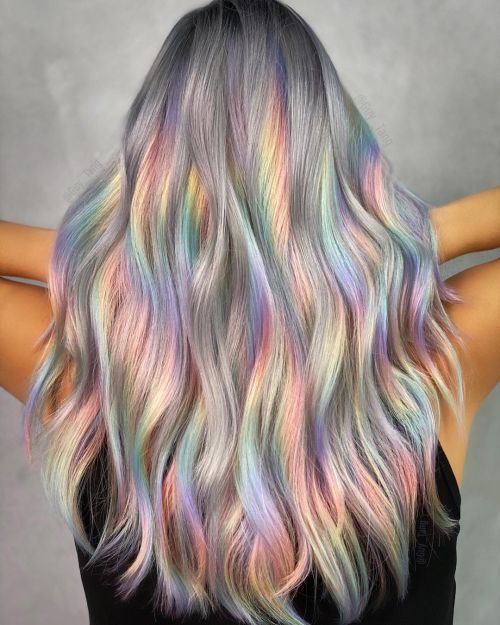 Platinum Blonde Locks with Rainbow Colors Tint