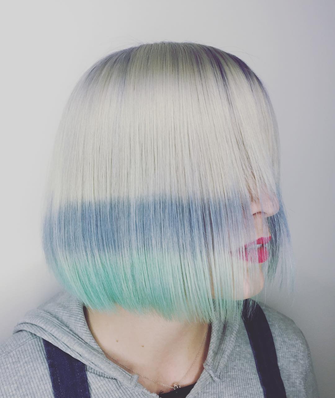 Platinum Bob With Blue And Green Dip Dye