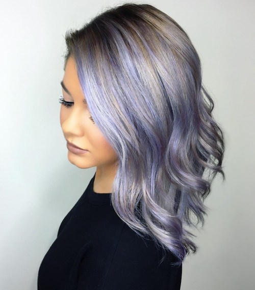 Silver And Pastel Purple Balayage Highlights