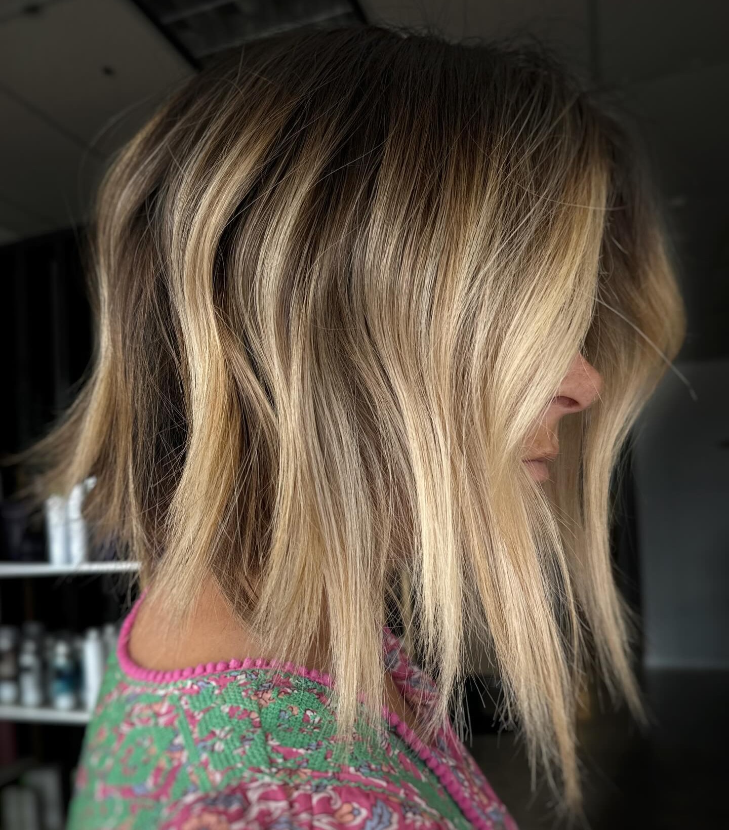 Textured Lob with Old Money Blonde Highlights