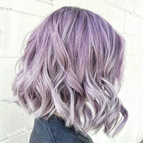 Wavy Pastel Purple Bob With Highlights